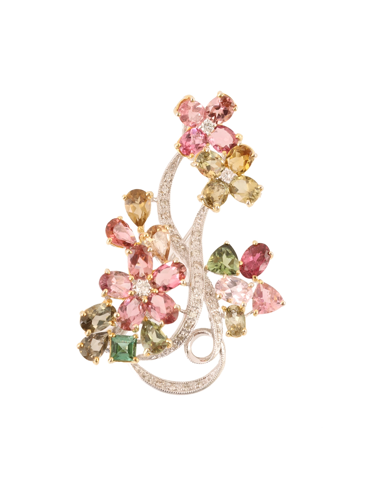 Selection Jewelry 18Kトルマリンダイヤモンドフラワーモチーフ
